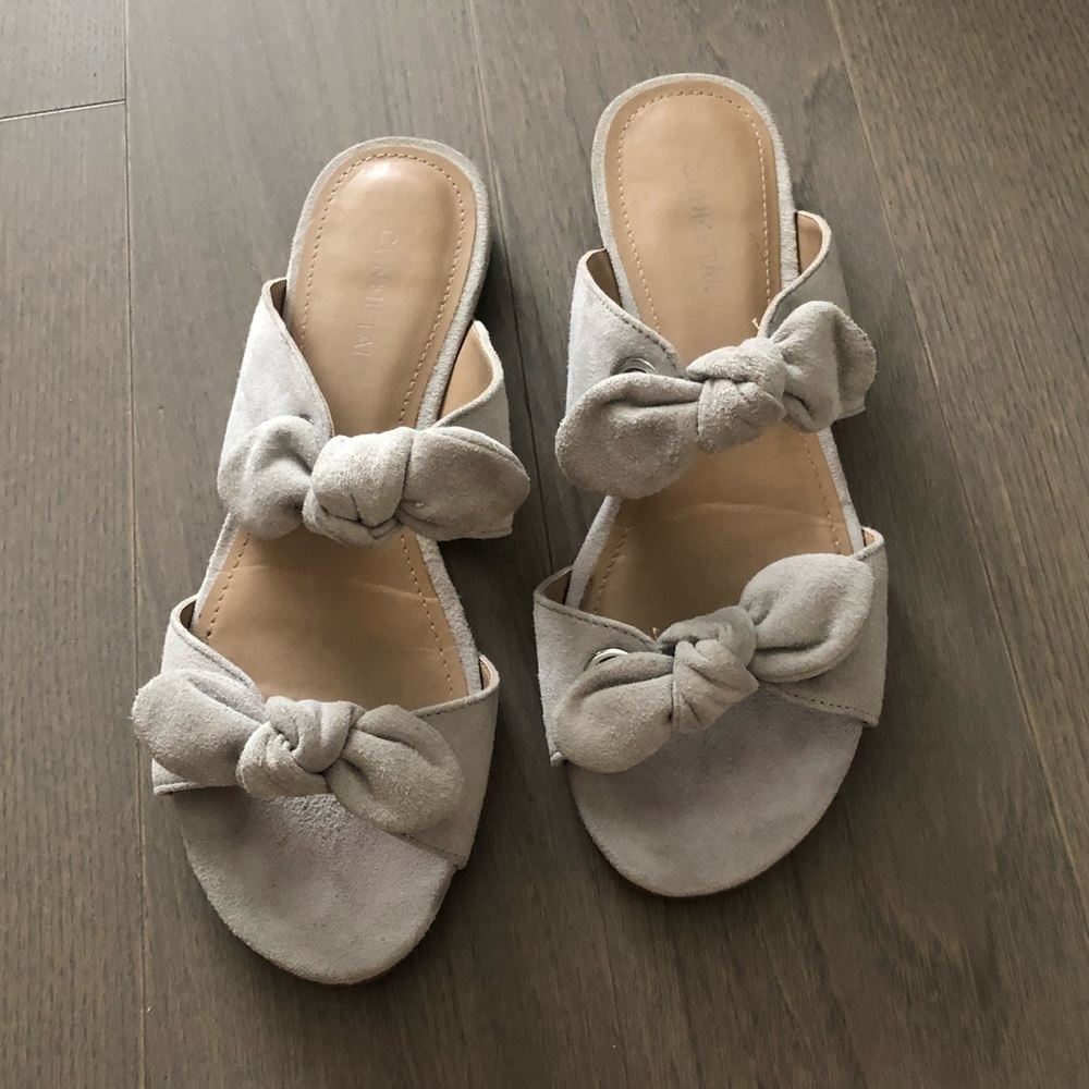 Gray Suede Bow Slide Sandals